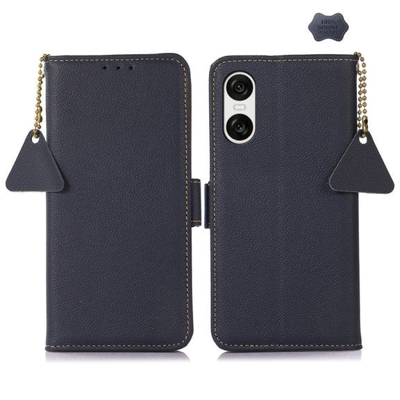 For Sony Xperia 10 VI Side-Magnetic TJ Genuine Leather RFID Phone Case(Blue)