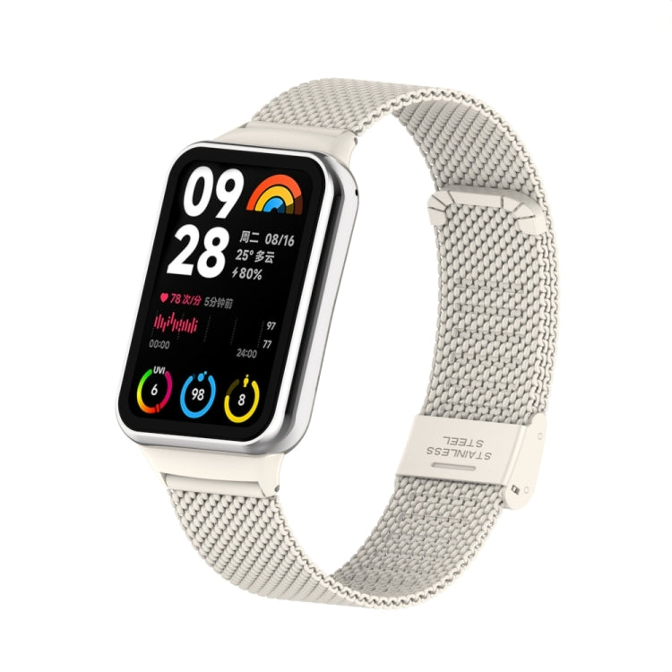 For Xiaomi Smart Band 9 Pro / 8 Pro 18mm Steel Mesh Buckle Metal Watch Band(Ivory White)