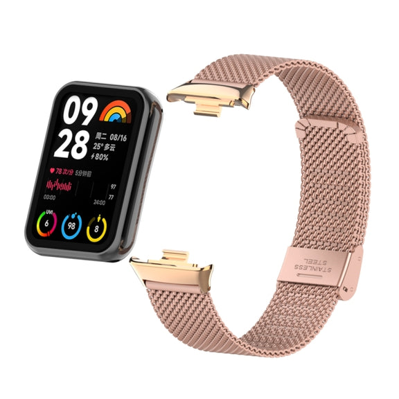 For Xiaomi Smart Band 9 Pro / 8 Pro 18mm Steel Mesh Buckle Metal Watch Band(Rose Red)