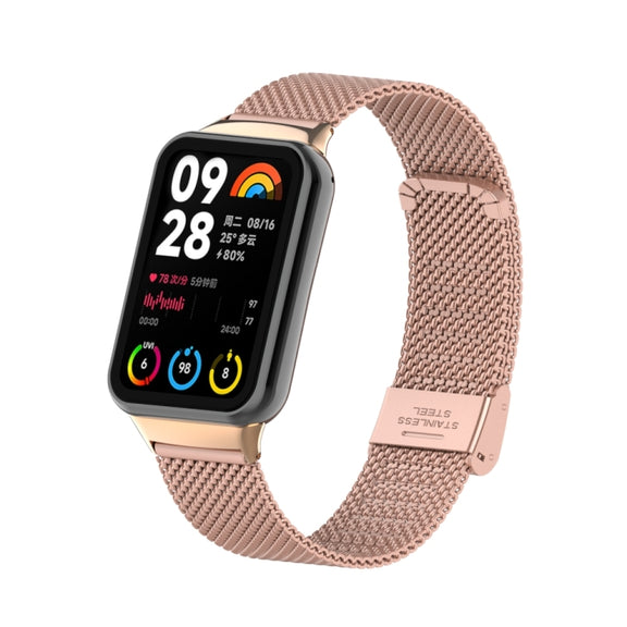 For Xiaomi Smart Band 9 Pro / 8 Pro 18mm Steel Mesh Buckle Metal Watch Band(Rose Red)