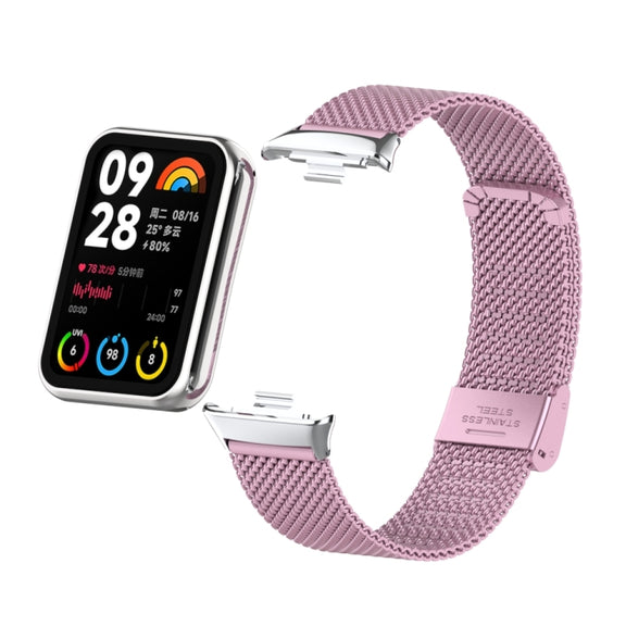 For Xiaomi Smart Band 9 Pro / 8 Pro 18mm Steel Mesh Buckle Metal Watch Band(Rose Pink)