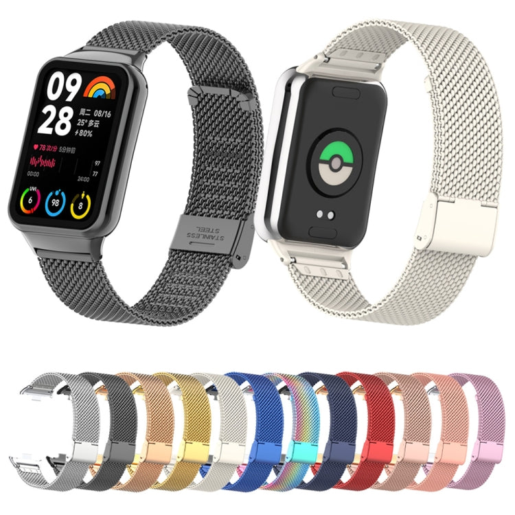 For Xiaomi Smart Band 9 Pro / 8 Pro 18mm Steel Mesh Buckle Metal Watch Band(Ivory White)