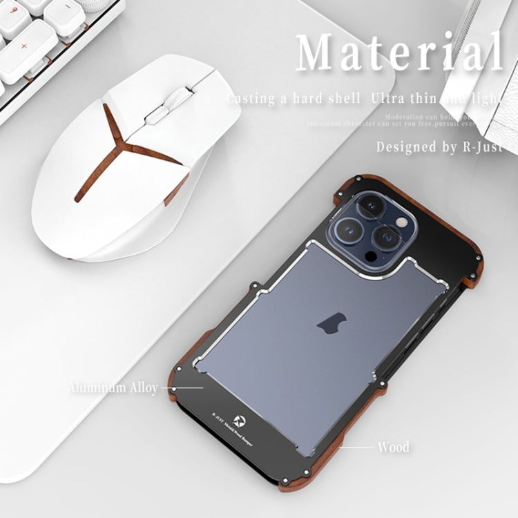 For iPhone 16 Pro Max R-JUST Ironwood Generation Metal Hybrid Wood Phone Case