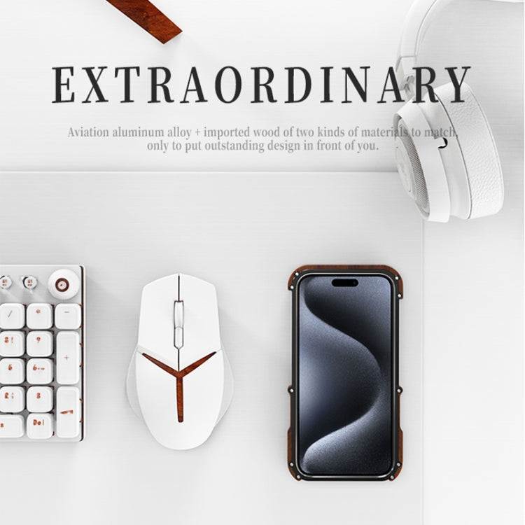 For iPhone 16 Pro Max R-JUST Ironwood Generation Metal Hybrid Wood Phone Case