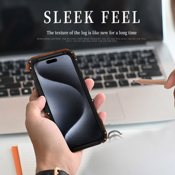 For iPhone 16 Pro Max R-JUST Ironwood Generation Metal Hybrid Wood Phone Case