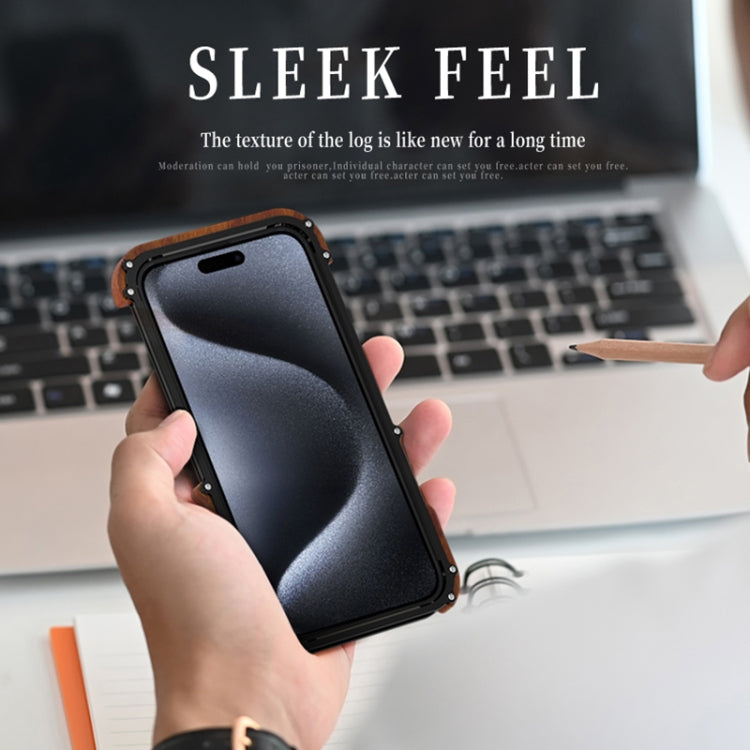 For iPhone 15 Plus R-JUST Ironwood Generation Metal Hybrid Wood Phone Case - free shipping - PMC TechLife - Order now!
