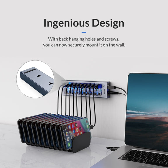 ORICO AT2U3-16AB-GY-BP 16 Ports USB 3.0 HUB with Individual Switches & Blue LED Indicator(EU Plug)