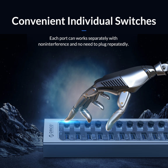 ORICO AT2U3-16AB-GY-BP 16 Ports USB 3.0 HUB with Individual Switches & Blue LED Indicator(EU Plug)