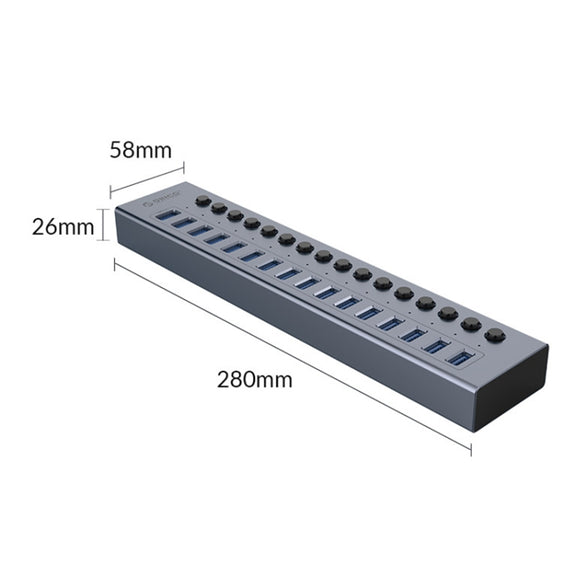 ORICO BT2U3-16AB-GY-BP 16 Ports USB 3.0 HUB with Individual Switches(EU Plug)