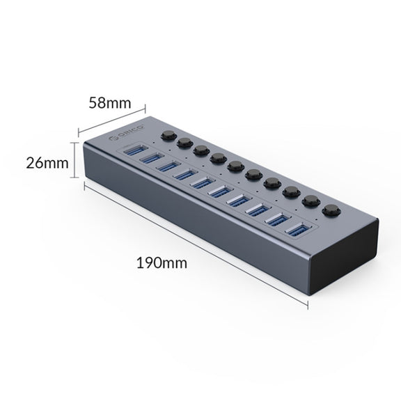 ORICO BT2U3-10AB-GY-BP 10 Ports USB 3.0 HUB with Individual Switches(UK Plug)