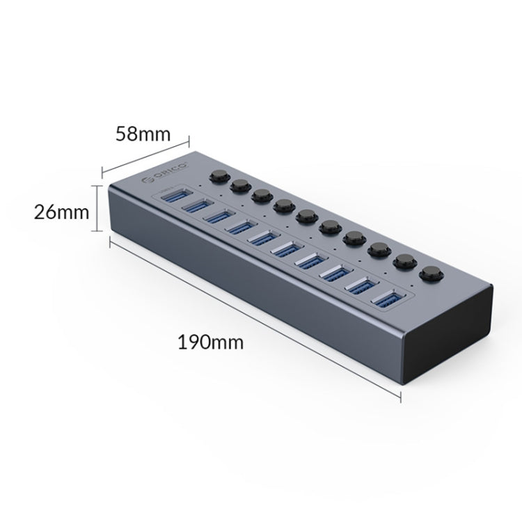 ORICO BT2U3-10AB-GY-BP 10 Ports USB 3.0 HUB with Individual Switches(EU Plug)