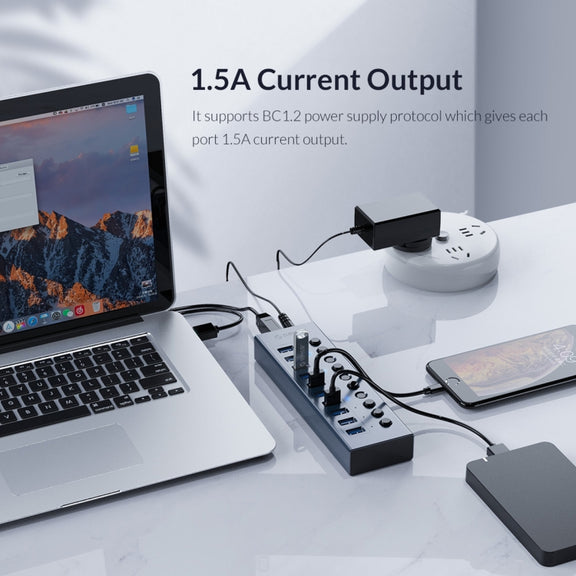 ORICO BT2U3-10AB-GY-BP 10 Ports USB 3.0 HUB with Individual Switches(EU Plug)