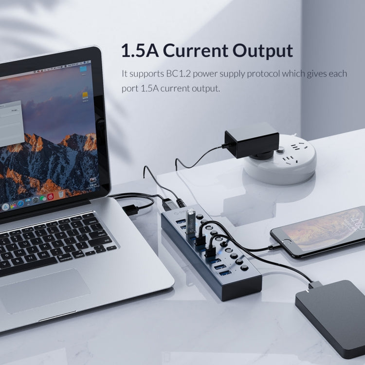 ORICO BT2U3-10AB-GY-BP 10 Ports USB 3.0 HUB with Individual Switches(EU Plug)