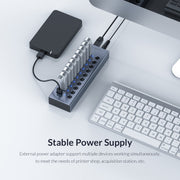ORICO BT2U3-10AB-GY-BP 10 Ports USB 3.0 HUB with Individual Switches(EU Plug)