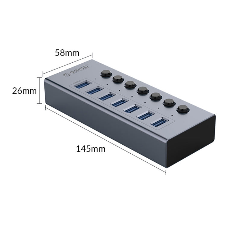 ORICO BT2U3-7AB-GY-BP 7 Ports USB 3.0 HUB with Individual Switches(US Plug) - free shipping - PMC Jewellery - Order now!