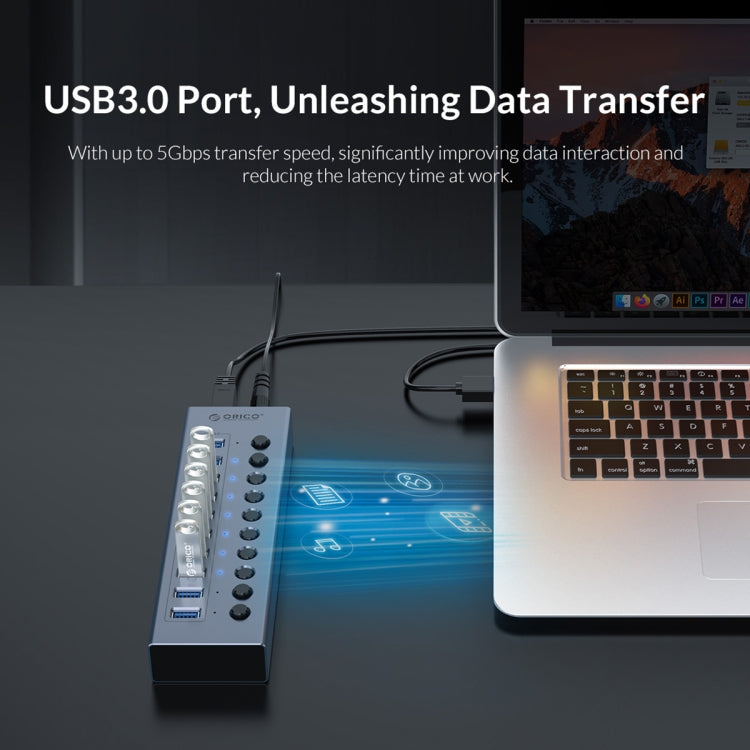ORICO BT2U3-7AB-GY-BP 7 Ports USB 3.0 HUB with Individual Switches(US Plug) - free shipping - PMC Jewellery - Order now!