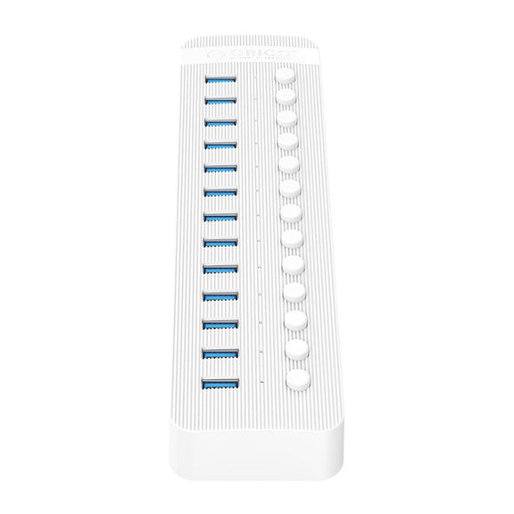 ORICO CT2U3-13AB Plastic Stripes 13 Ports USB 3.0 HUB with Individual Switches, Plug:UK Plug(White)