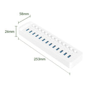 ORICO CT2U3-13AB Plastic Stripes 13 Ports USB 3.0 HUB with Individual Switches, Plug:UK Plug(White)