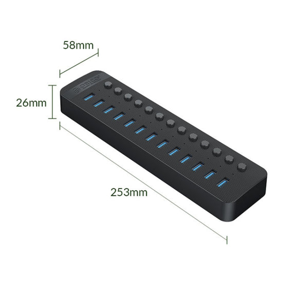 ORICO CT2U3-13AB Plastic Stripes 13 Ports USB 3.0 HUB with Individual Switches, Plug:US Plug(Black)