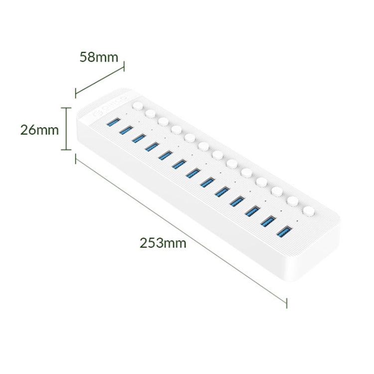 ORICO CT2U3-13AB Plastic Stripes 13 Ports USB 3.0 HUB with Individual Switches, Plug:US Plug(White)