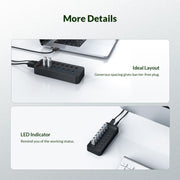 ORICO CT2U3-13AB Plastic Stripes 13 Ports USB 3.0 HUB with Individual Switches, Plug:US Plug(Black)