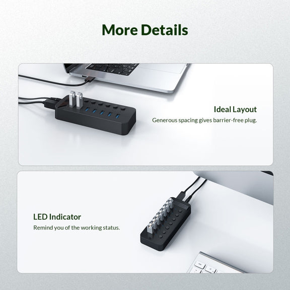 ORICO CT2U3-13AB Plastic Stripes 13 Ports USB 3.0 HUB with Individual Switches, Plug:US Plug(Black)