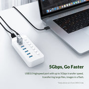 ORICO CT2U3-13AB Plastic Stripes 13 Ports USB 3.0 HUB with Individual Switches, Plug:UK Plug(White)