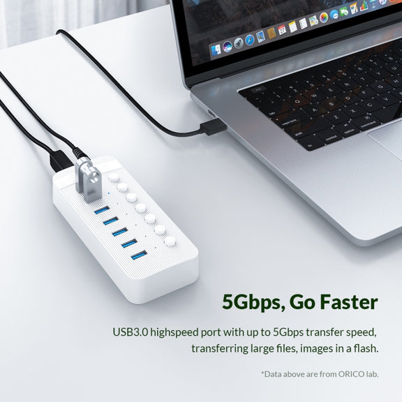 ORICO CT2U3-13AB Plastic Stripes 13 Ports USB 3.0 HUB with Individual Switches, Plug:UK Plug(White)