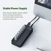 ORICO CT2U3-13AB Plastic Stripes 13 Ports USB 3.0 HUB with Individual Switches, Plug:EU Plug(Black)