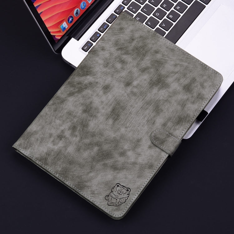 For Honor Pad 9 12.1 Embossed Tiger Pattern Leather Tablet Case(Grey) - Honor by PMC TechLife | Online Shopping South Africa | PMC TechLife | Buy Now Pay Later Mobicred