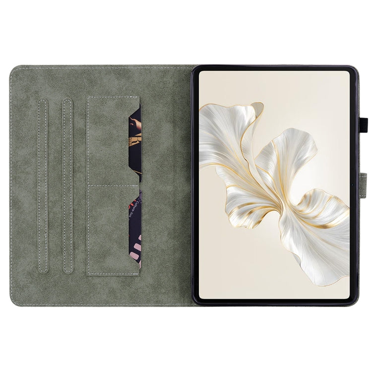 For Honor Pad 9 12.1 Embossed Tiger Pattern Leather Tablet Case(Dark Green)