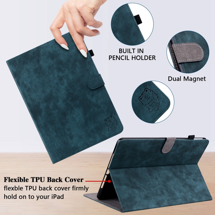For Honor Pad 9 12.1 Embossed Tiger Pattern Leather Tablet Case(Dark Blue)