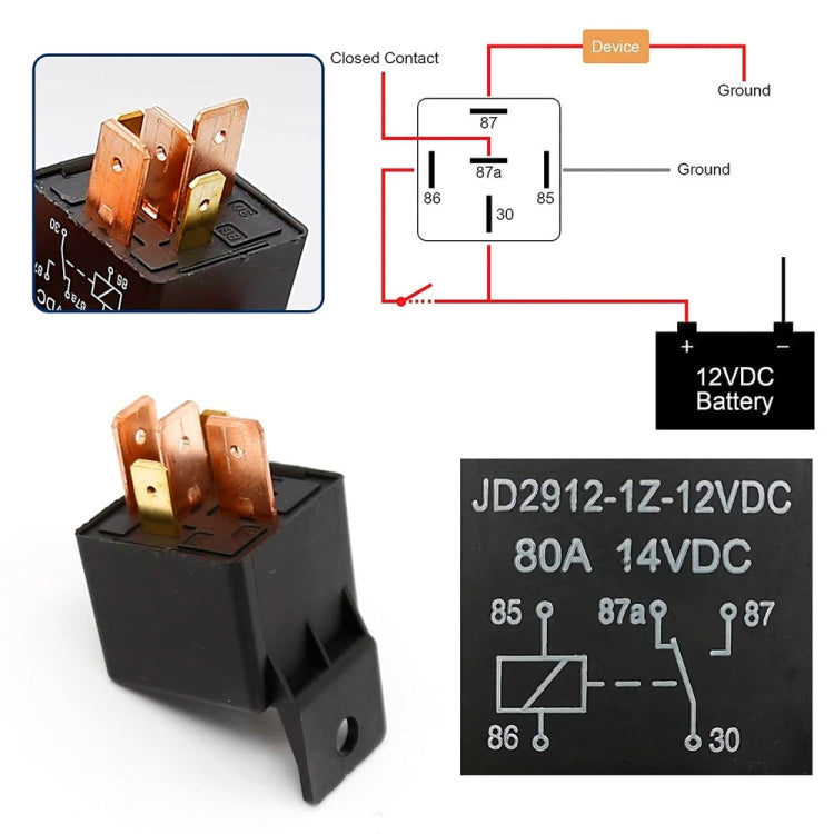 JD2912 80A 12V 5 Pin Car Relay with Wire SPDT Socket Plug - free shipping - PMC TechLife - Order now!