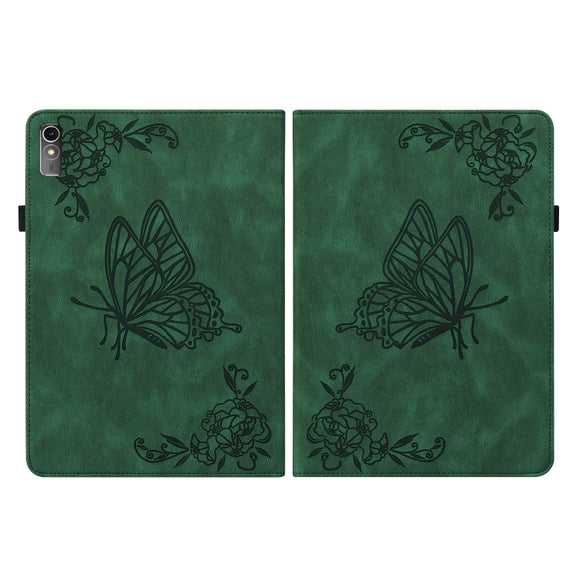 For Lenovo Tab M10 5G 10.6 inch Butterfly Flower Embossed Leather Tablet Case(Green)