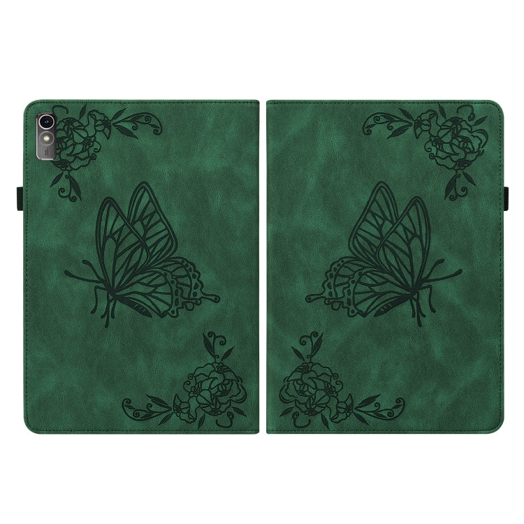 For Lenovo Tab M10 5G 10.6 inch Butterfly Flower Embossed Leather Tablet Case(Green)