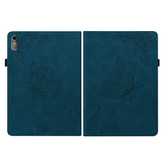 For Lenovo Tab M10 5G 10.6 inch Butterfly Flower Embossed Leather Tablet Case(Blue)