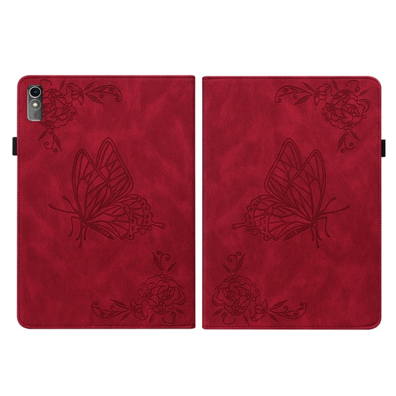 For Lenovo Tab M10 5G 10.6 inch Butterfly Flower Embossed Leather Tablet Case(Red)