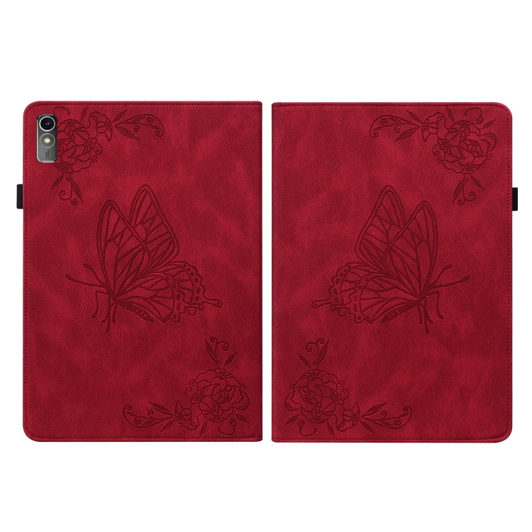For Lenovo Tab M10 5G 10.6 inch Butterfly Flower Embossed Leather Tablet Case(Red)