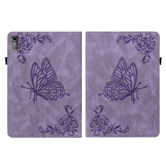 For Lenovo Tab M10 5G 10.6 inch Butterfly Flower Embossed Leather Tablet Case(Purple)