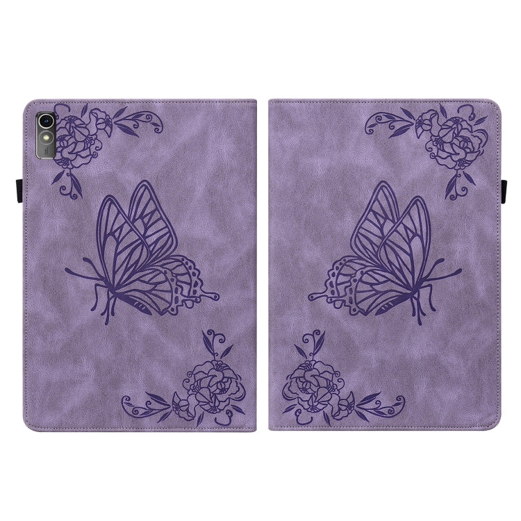 For Lenovo Tab M10 5G 10.6 inch Butterfly Flower Embossed Leather Tablet Case(Purple)