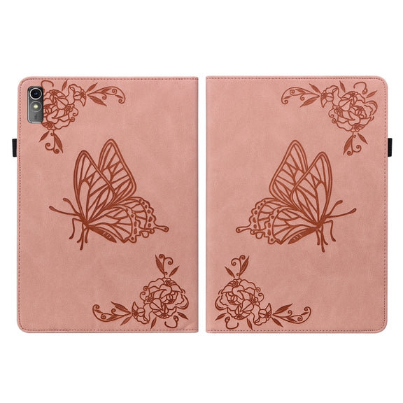 For Lenovo Tab M10 5G 10.6 inch Butterfly Flower Embossed Leather Tablet Case(Rose Gold)