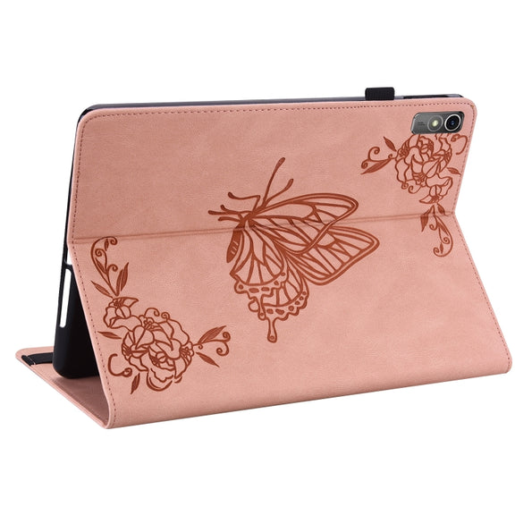 For Lenovo Tab M10 5G 10.6 inch Butterfly Flower Embossed Leather Tablet Case(Rose Gold)
