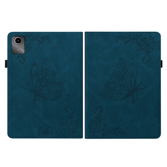 For Lenovo Tab M11/Xiaoxin Pad 11 2024 Butterfly Flower Embossed Leather Tablet Case(Blue)