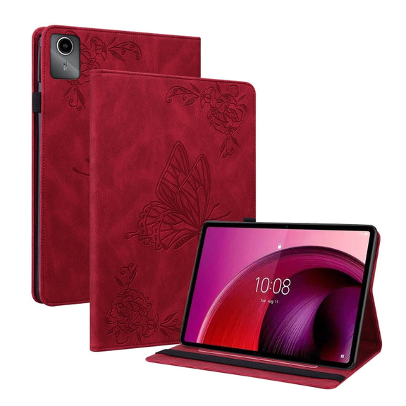 For Lenovo Tab M11/Xiaoxin Pad 11 2024 Butterfly Flower Embossed Leather Tablet Case(Red)