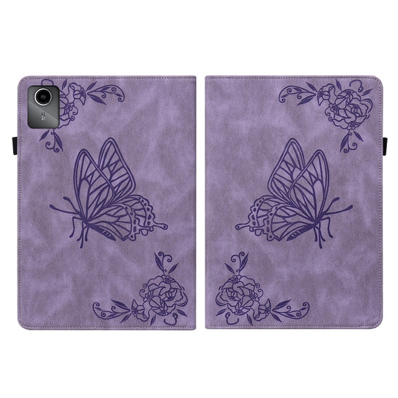 For Lenovo Tab M11/Xiaoxin Pad 11 2024 Butterfly Flower Embossed Leather Tablet Case(Purple)