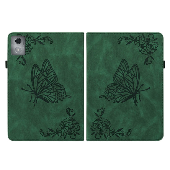 For Lenovo Tab K11 Plus Butterfly Flower Embossed Leather Tablet Case(Green)