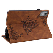 For Lenovo Tab K11 Plus Butterfly Flower Embossed Leather Tablet Case(Brown)