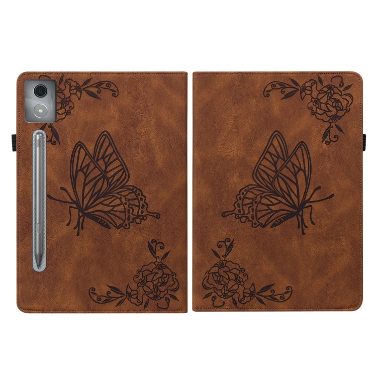 For Lenovo Tab P12 Pro 12.7 2025 Butterfly Flower Embossed Leather Tablet Case(Brown) - Lenovo by PMC TechLife | Online Shopping South Africa | PMC TechLife | Buy Now Pay Later Mobicred