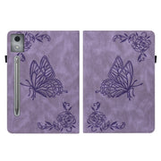 For Lenovo Tab P12 Pro 12.7 2025 Butterfly Flower Embossed Leather Tablet Case(Purple)