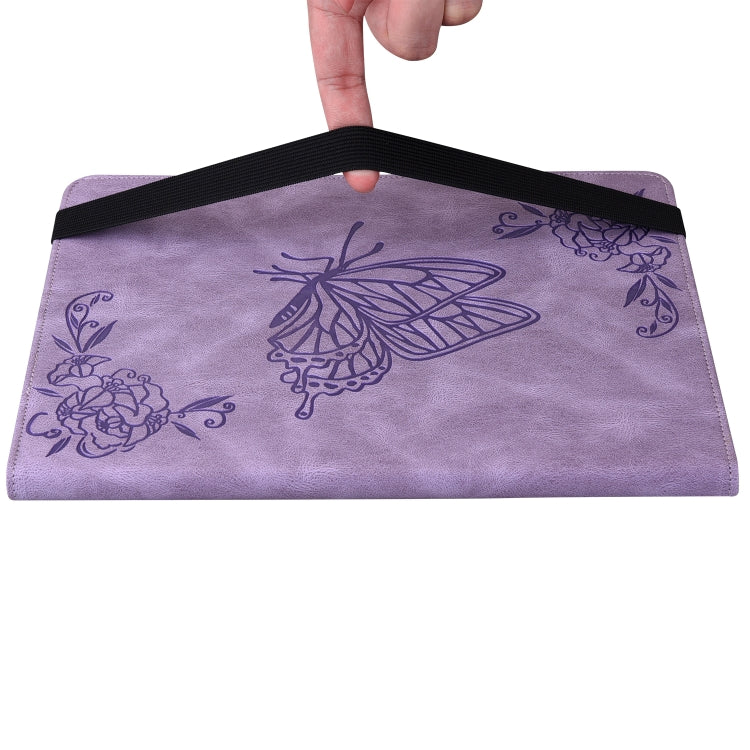 For Lenovo Tab P12 Pro 12.7 2025 Butterfly Flower Embossed Leather Tablet Case(Purple)